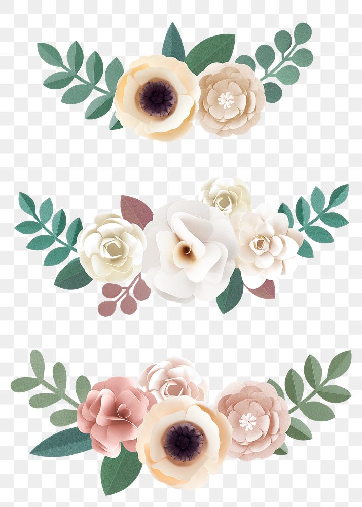 Pastel papercraft flower design element set