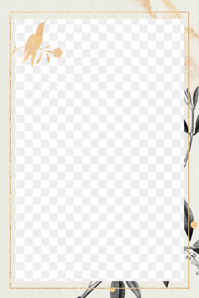 Gold hummingbird pattern frame png olive branches copy space