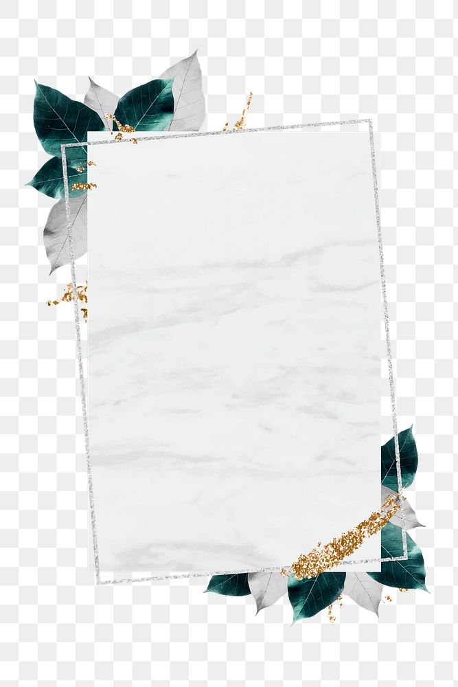 Rectangle silver frame with foliage pattern design element