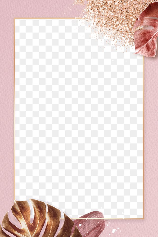 Leaf frame png with luxury floral and glitter in pink