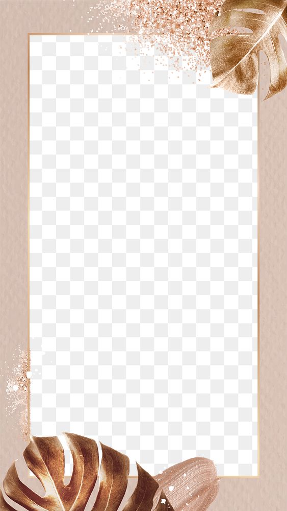 Leaf frame png with luxury floral and glitter in rose gold