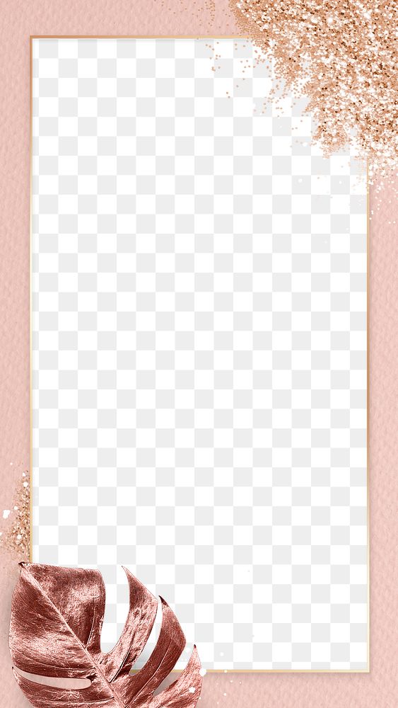 Leaf frame png with luxury floral and glitter in rose gold