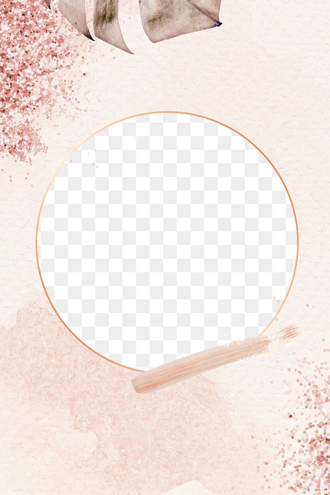 Circle frame png with leaf and pink glitter 