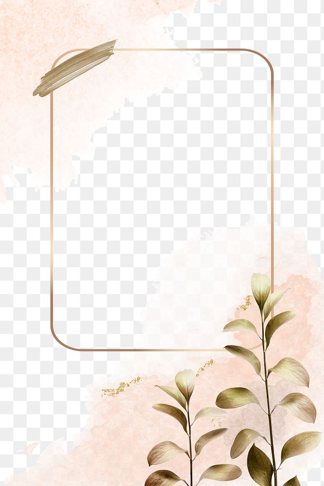 Leaf frame png with golden floral and pink watercolor
