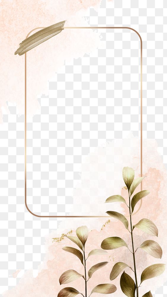 Leaf frame png with golden floral and pink watercolor
