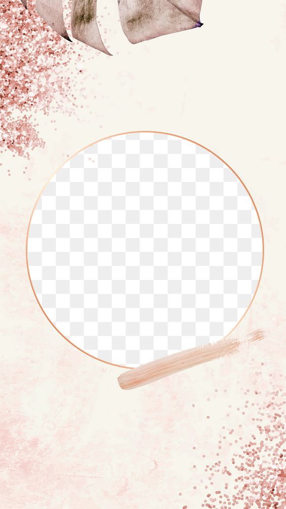 Round frame png with pink glitter on beige 