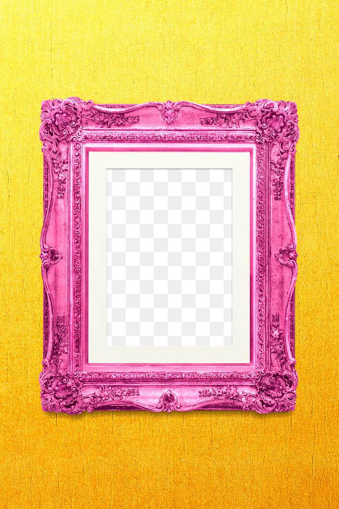 Vintage pink photo frame mockup on a yellow background 