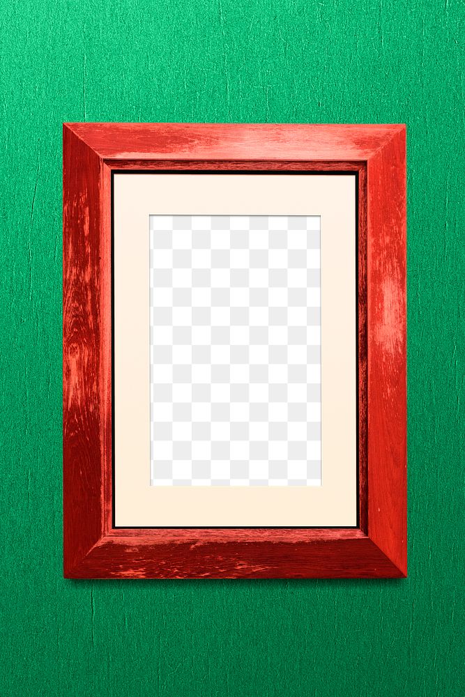 Red photo frame mockup on a green background 