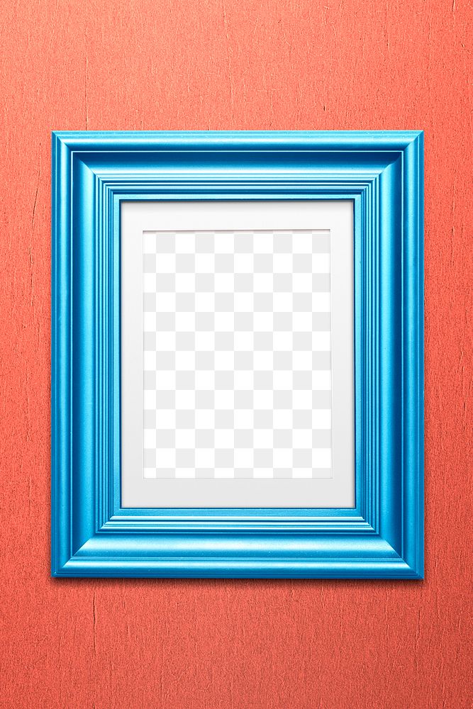 Shiny blue photo frame mockup on a red background 