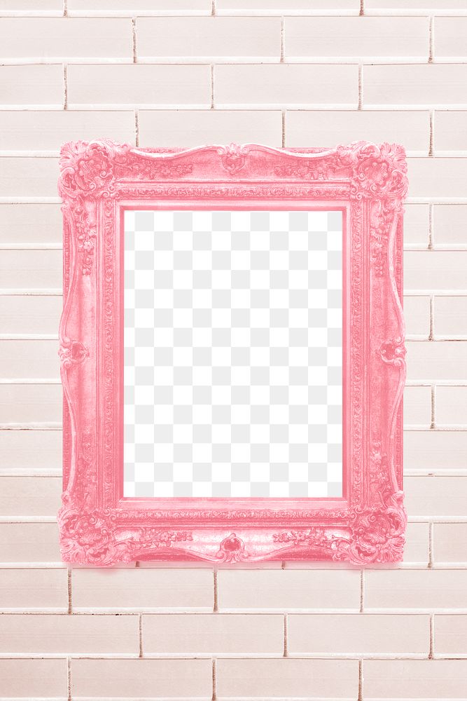 Vintage pink frame mockup on a brick wall 