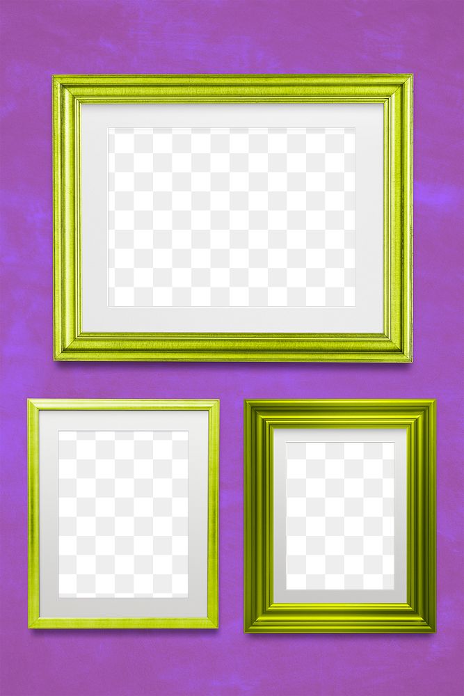 Lime green photo frame mockups on a purple background 