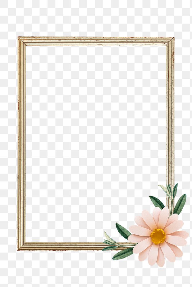 Gold frame decorated with a pink flower design element transparent png
