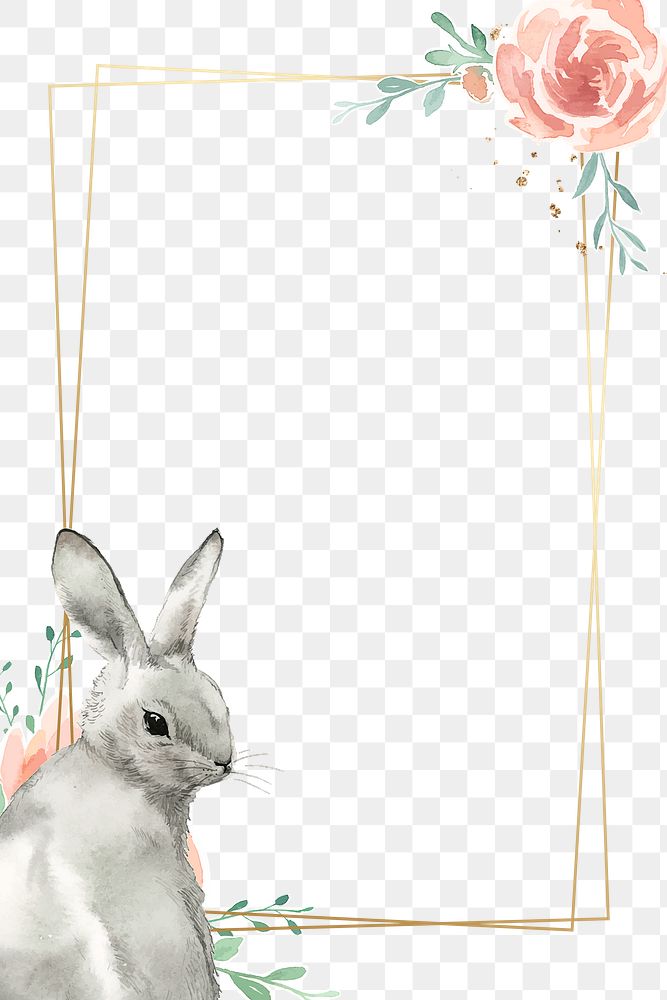 Bunny and flower Easter frame transparent png