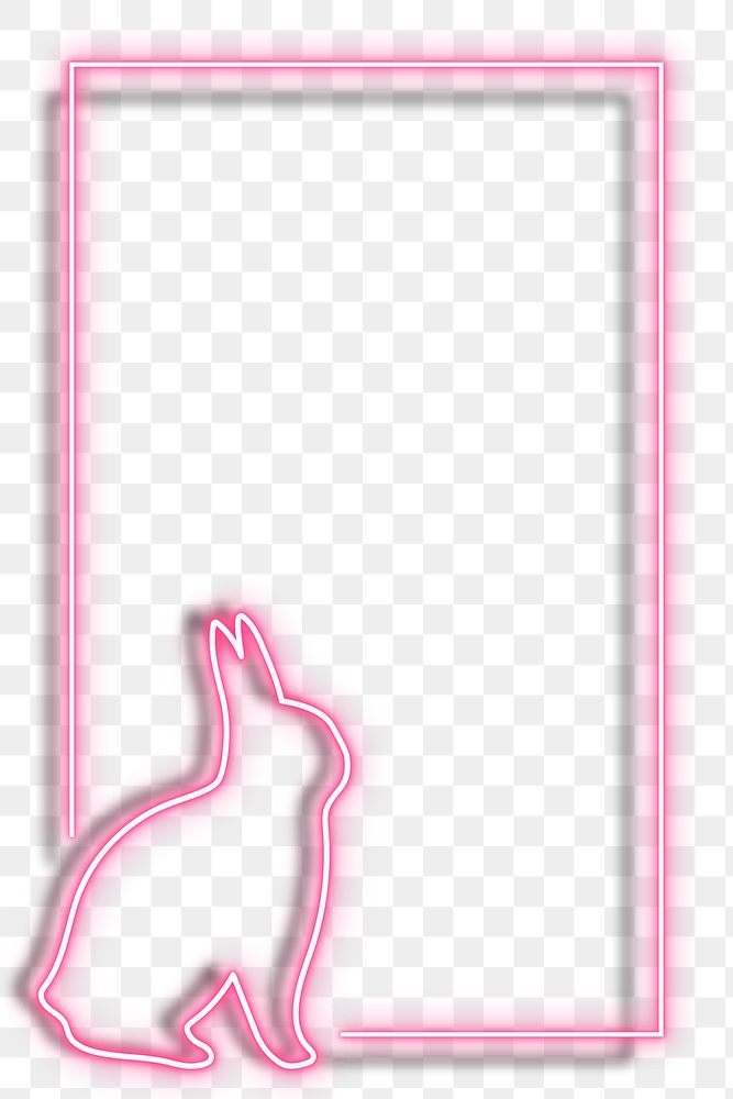 Pink Easter bunny neon frame transparent png