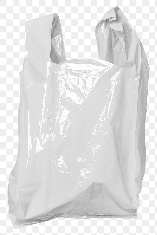 Shiny white plastic bag mockup transparent png