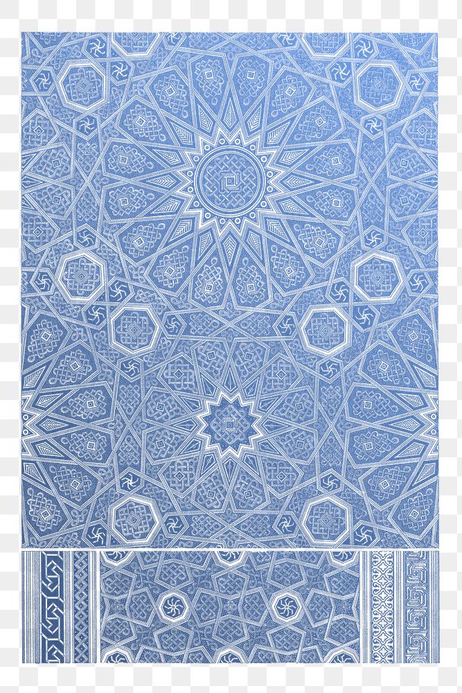Blue Arabian pattern vintage illustration transparent png, remix from original artwork