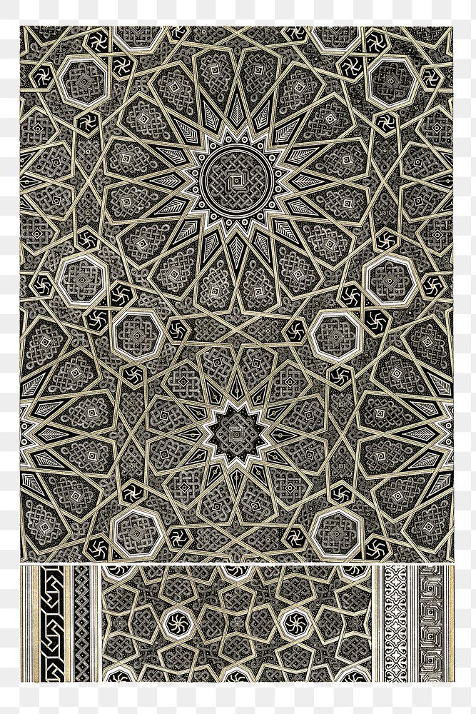 Black gold Arabian pattern vintage illustration transparent png, remix from original artwork