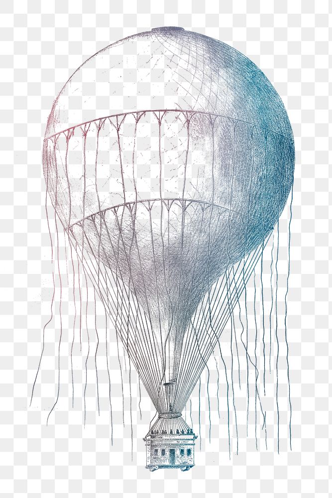 Hot air balloon vintage illustration transparent png, remix from original artwork.