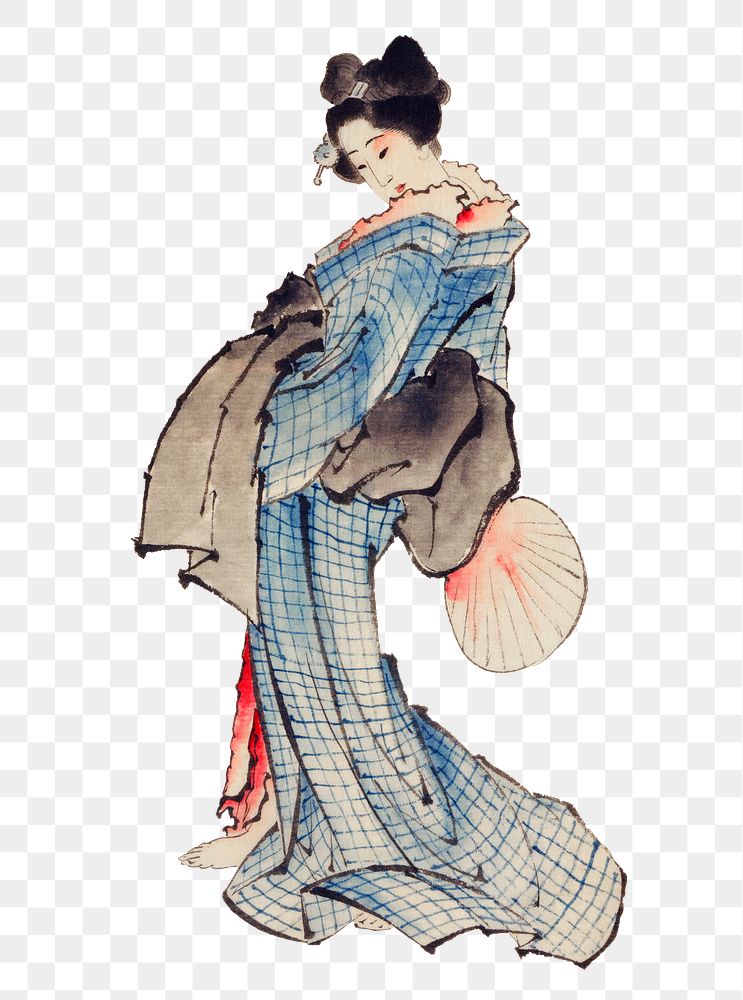 Japanese woman in a kimono, a traditional Japanese Ukyio-e style vintage illustration transparent png, remix from original…