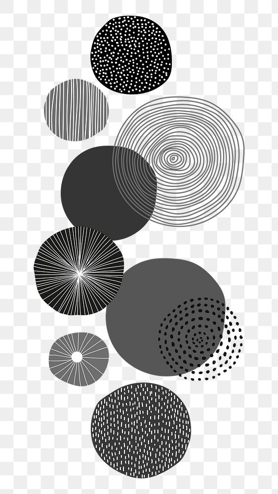 Black round patterned print transparent png, remix from original artwork.