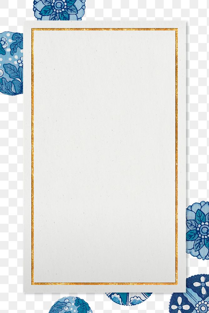 Golden floral patterned rectangle frame in navy blue design element