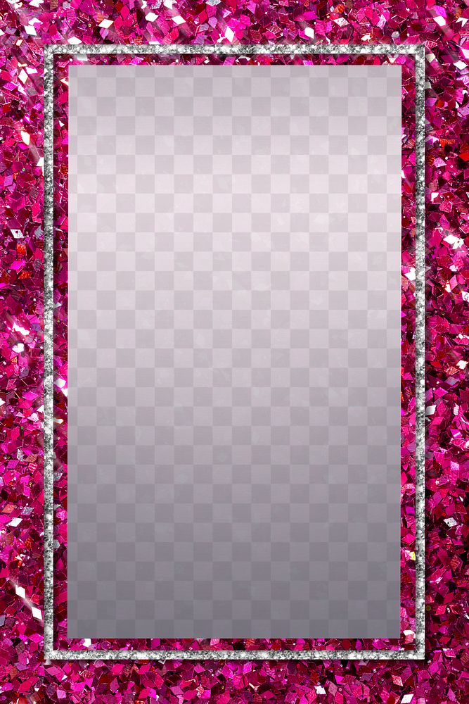 Silver frame on pink sequin transparent png