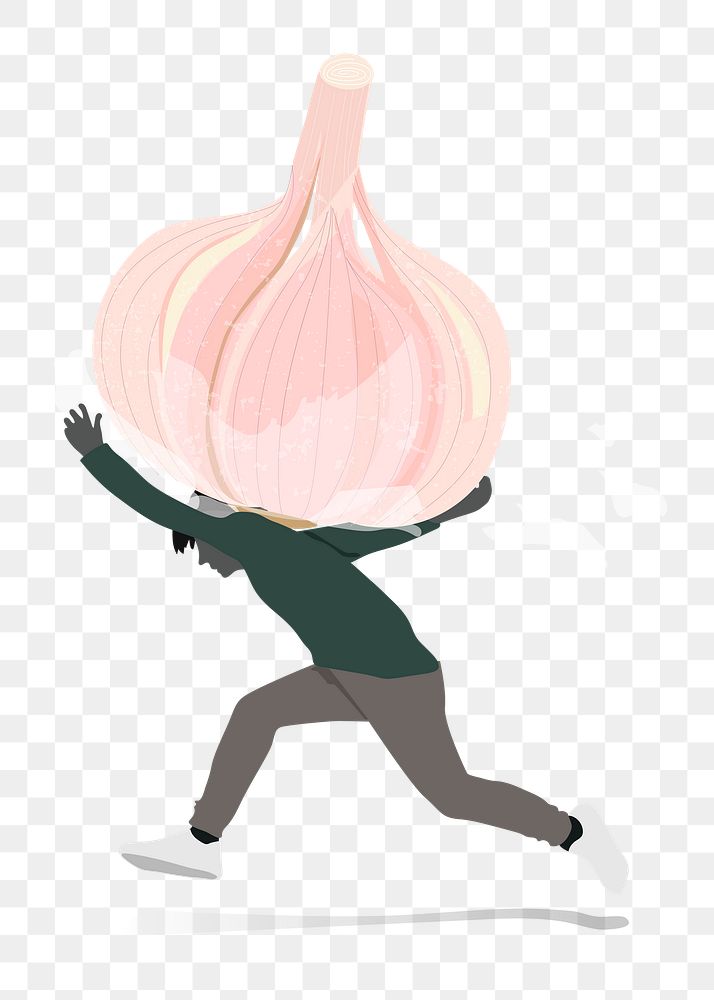 Man carrying a garlic on his back character element