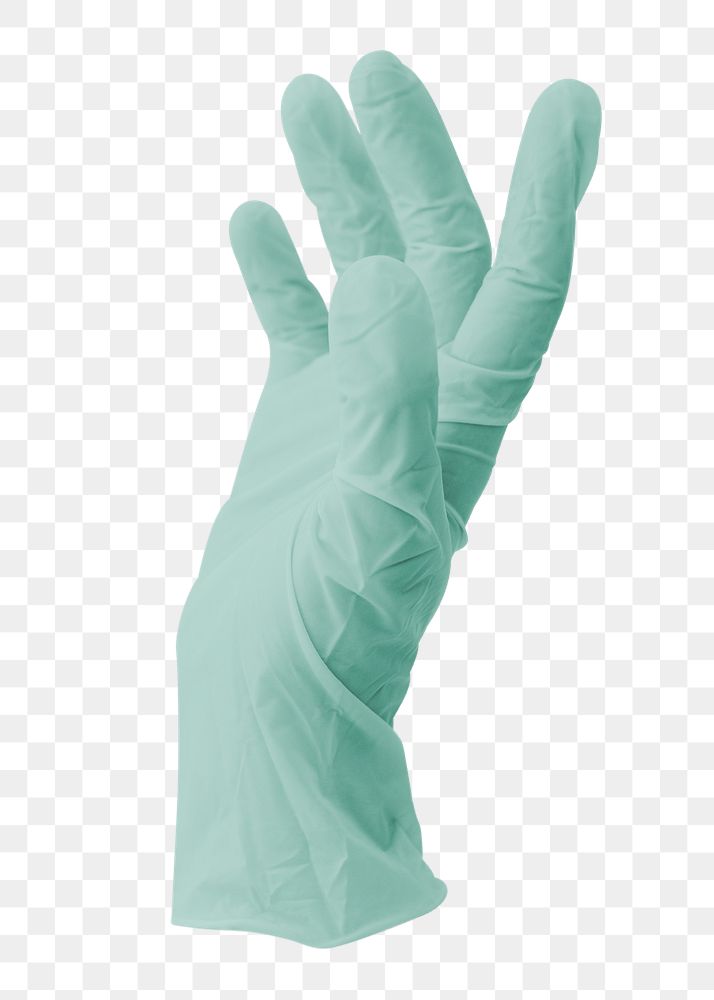 Green latex glove to prevent coronavirus contamination mockup transparent png