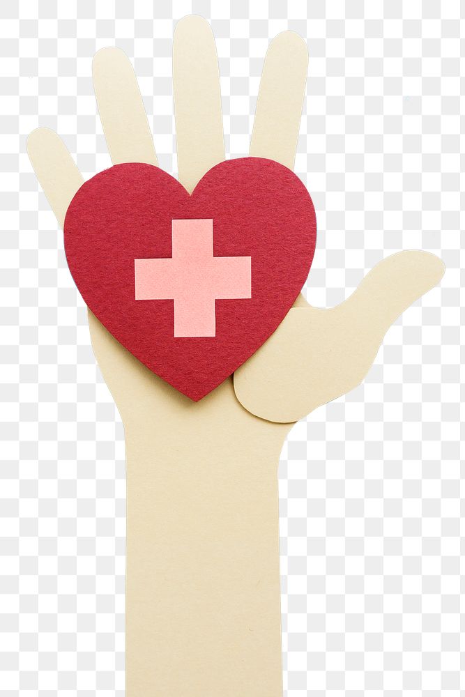Paper craft hand with a heart supporting donation during coronavirus pandemic design element