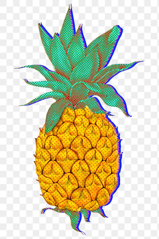 Fresh pineapple illustration halftone style sticker design element