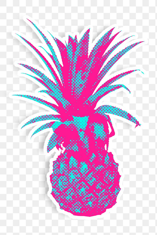Pink pineapple halftone style sticker design element