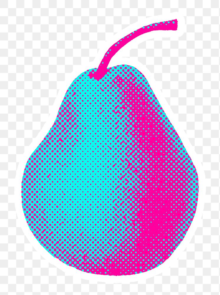 Funky neon halftone fresh pear sticker overlay with white border