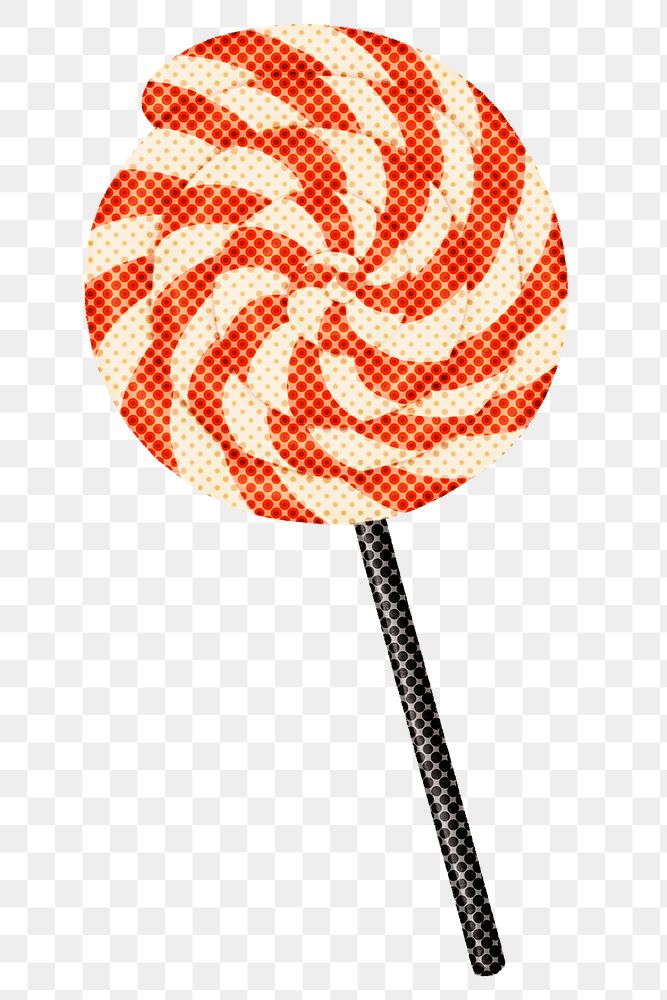 Hand drawn swirl lollipop halftone style sticker overlay
