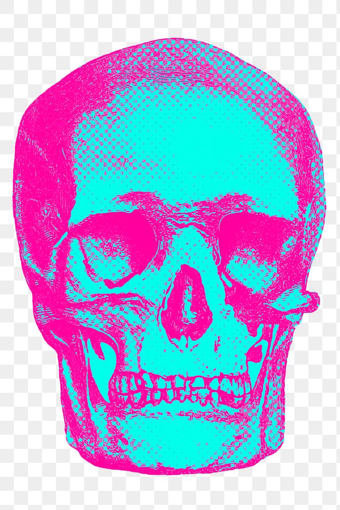 Hand drawn funky skull halftone style sticker overlay