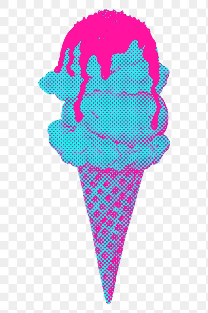 Hand drawn funky ice cream cone halftone style sticker overlay