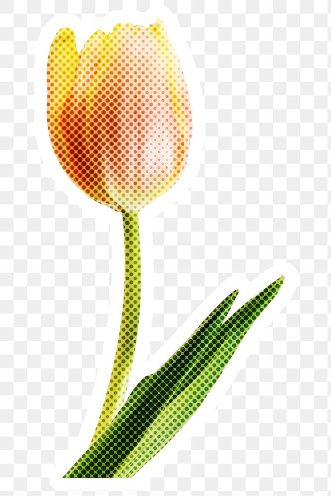 Halftone tulip flower sticker with a white border