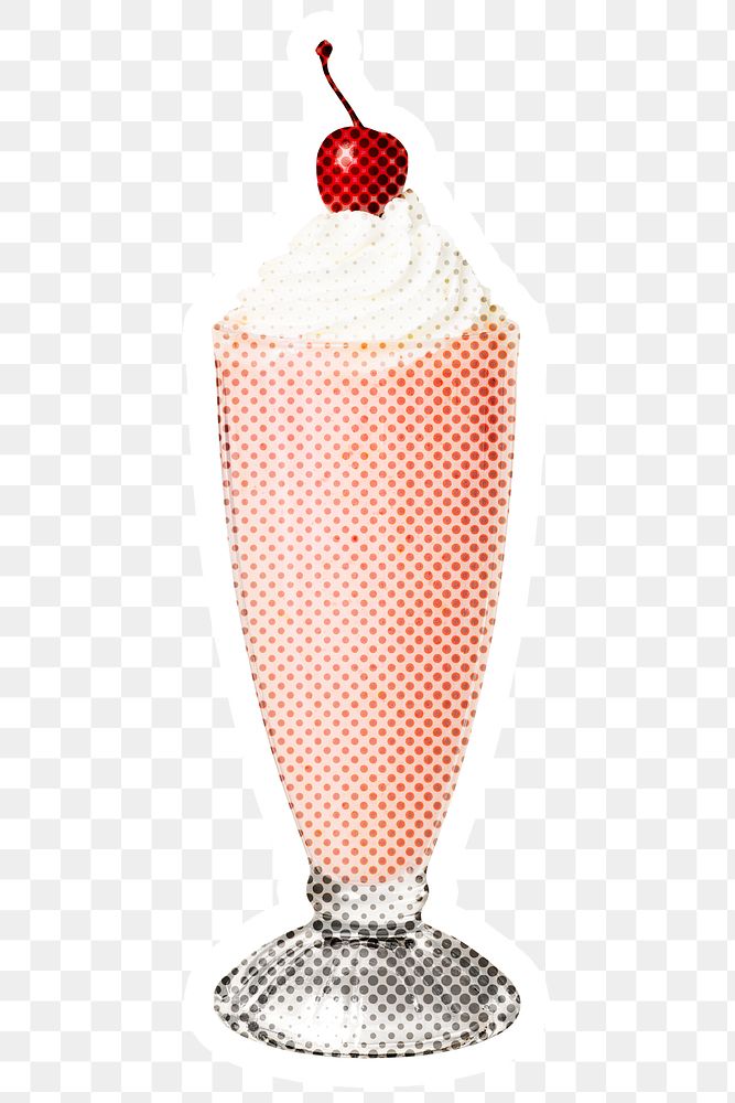 Halftone strawberry milkshake drink sticker with a white border