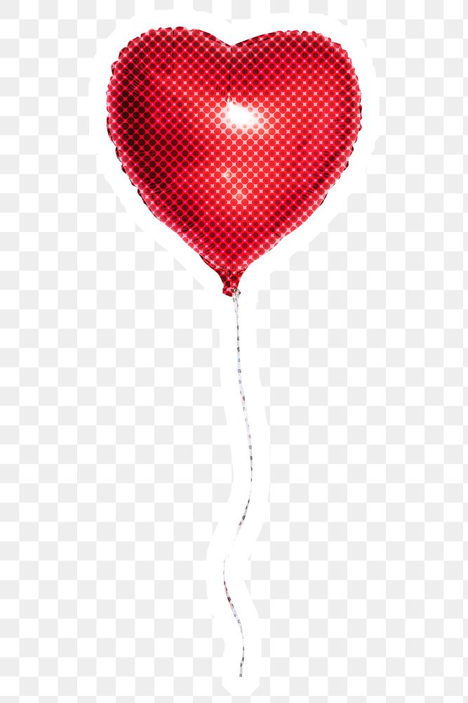 Halftone red heart shaped balloon sticker  with a white border