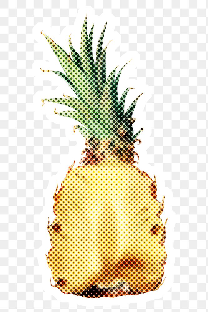 Halftone juicy pineapple cut in a half sticker  with a white border
