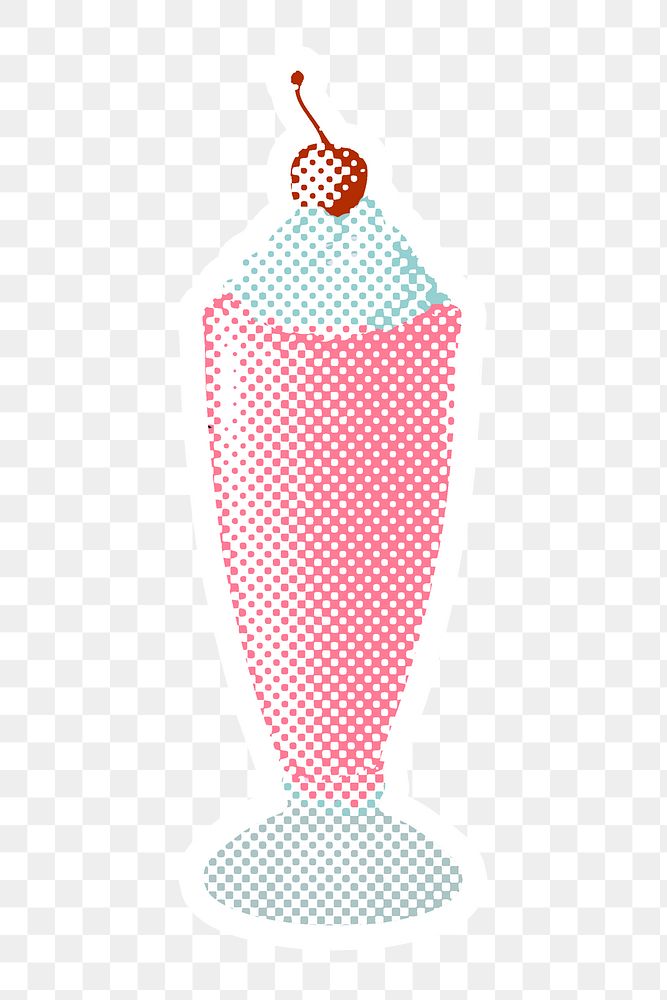 Halftone strawberry milkshake drink sticker with a white border