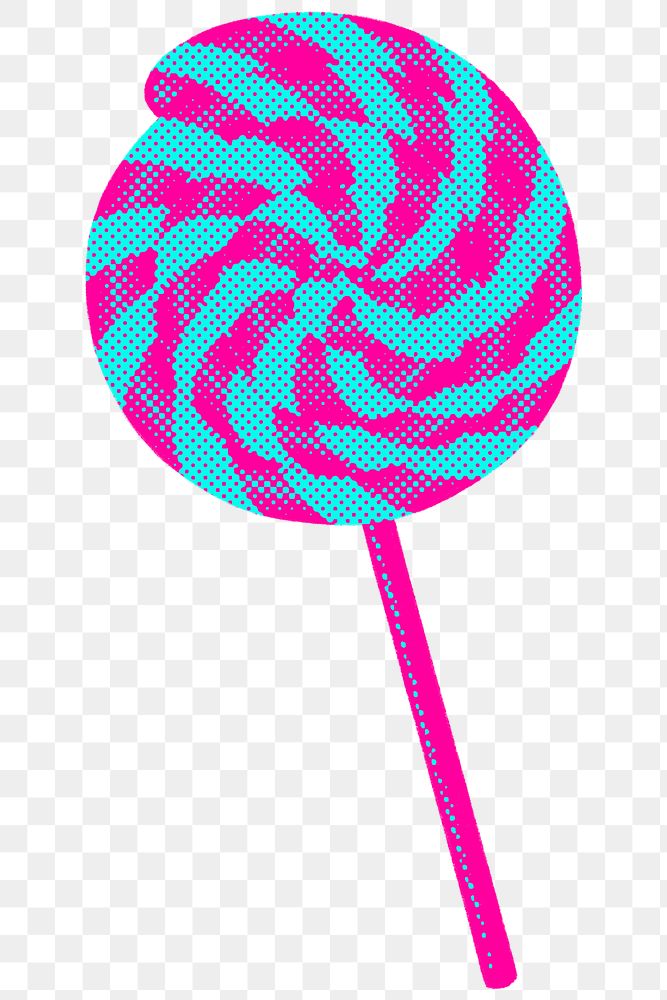 Hand drawn funky swirl lollipop halftone style sticker overlay