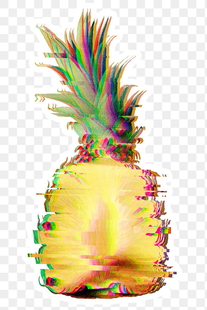Pineapple with a glitch effect sticker overlay with a white border