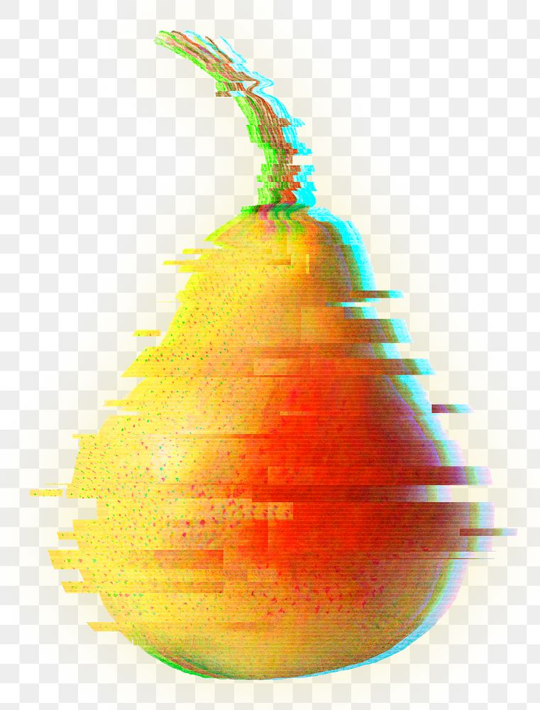 Pear with a glitch effect sticker overlay