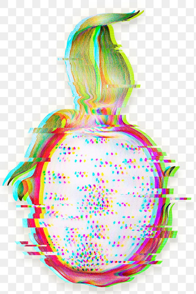 Dragon fruit with a glitch effect sticker overlay