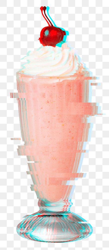 Strawberry milkshake with glitch effect design element 