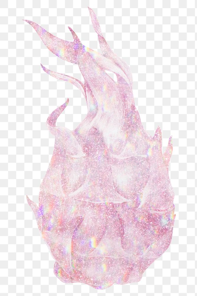 Sparkling pink dragon fruit holographic style design element