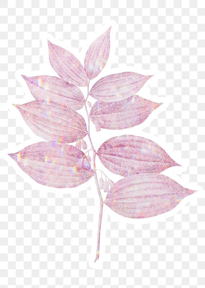 Pink holographic Solomon's seal branch sticker with white border