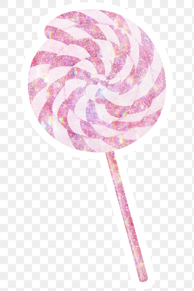 Pink holographic sweet lollipop sticker with white border