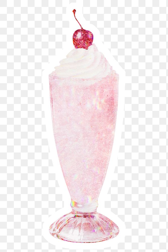 Pink holographic milkshake sticker with a white border