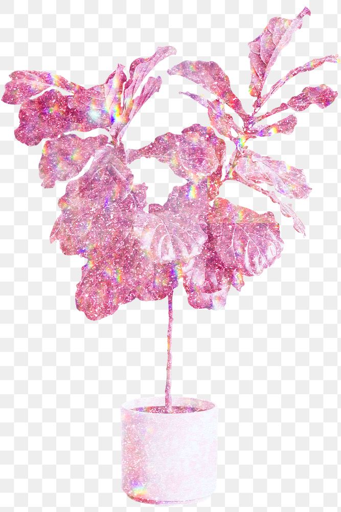 Pink holographic fiddle leaf fig tree design element